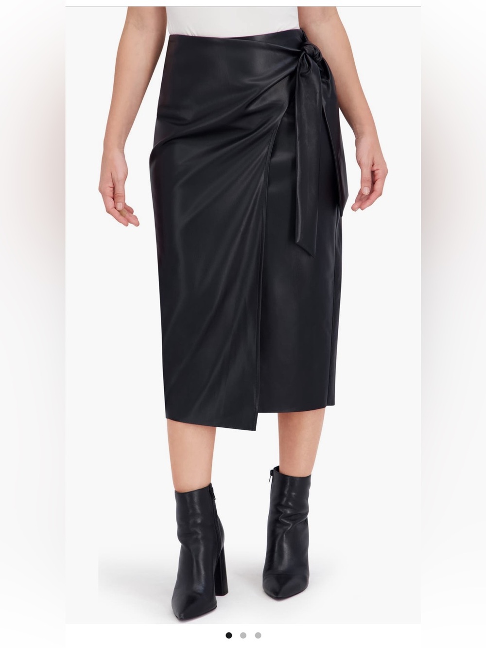 Ookie & Lala super soft faux Leather side tie Midi Skirt in Black